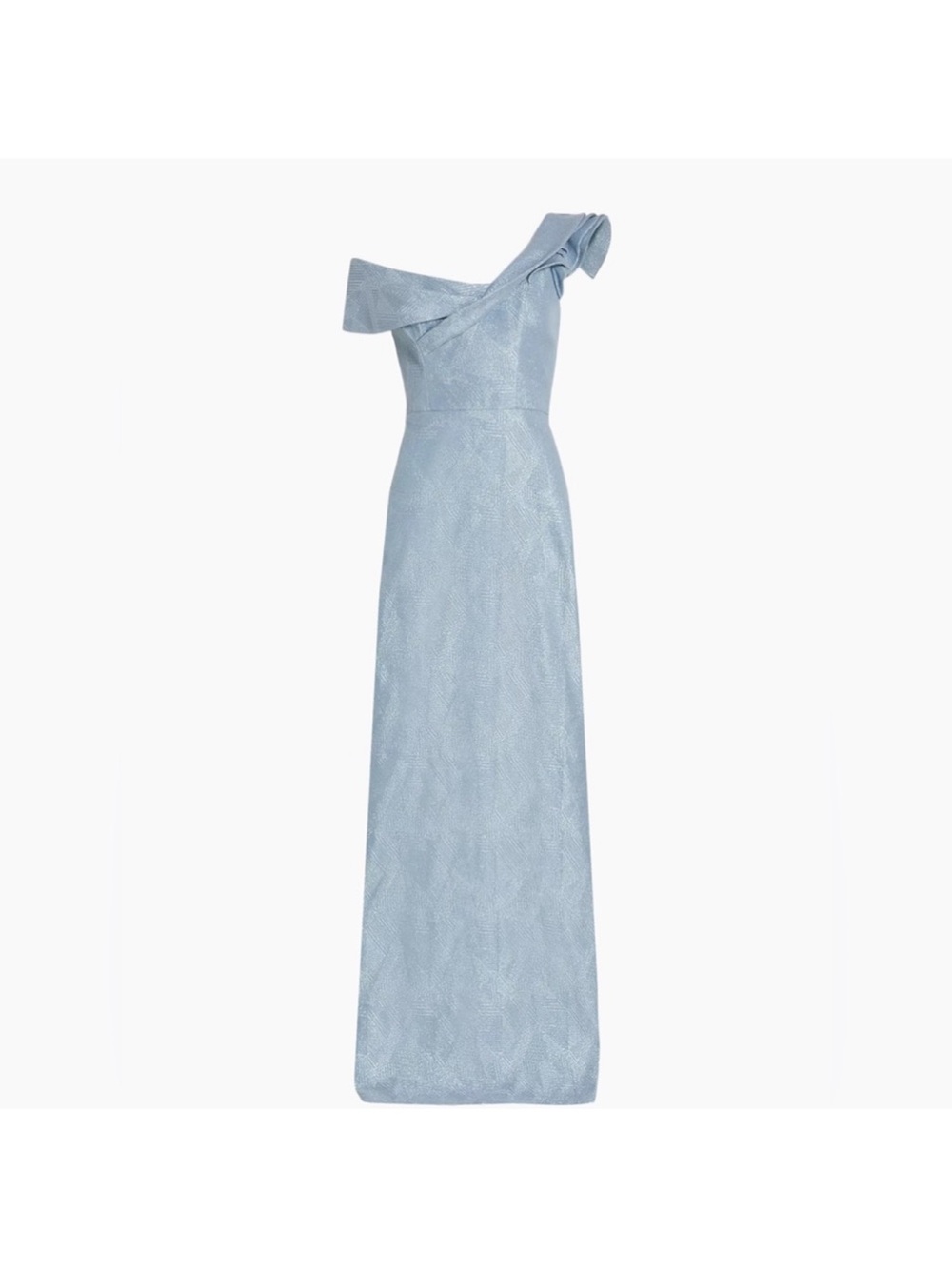 Teri Jon by Rickie Freeman Double Layer Ruffle Metallic blue Jacquard Gown  12